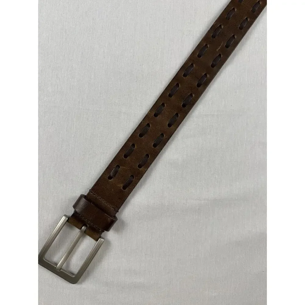 Mens‎ Brown Genuine Leather Belt Perforated Adjustable Casual Work Medium